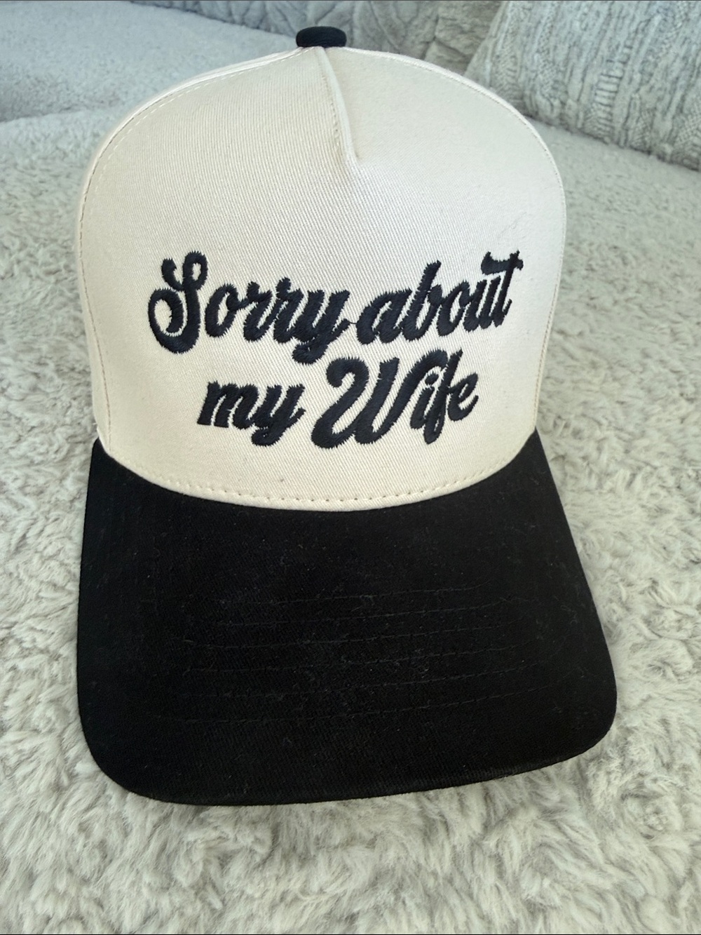 Sorry About My Wife Two-Tone Trucker Cap - Black & White